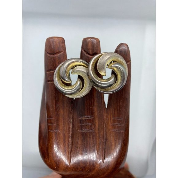 Sterling Silver Vintage West Germany Swirl Clip-On Earrings - Picture 1 of 5